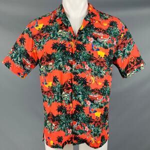 MAUNA KEA Size S Orange Multi Color Hawaiian Viscose Short Sleeve Shirt
